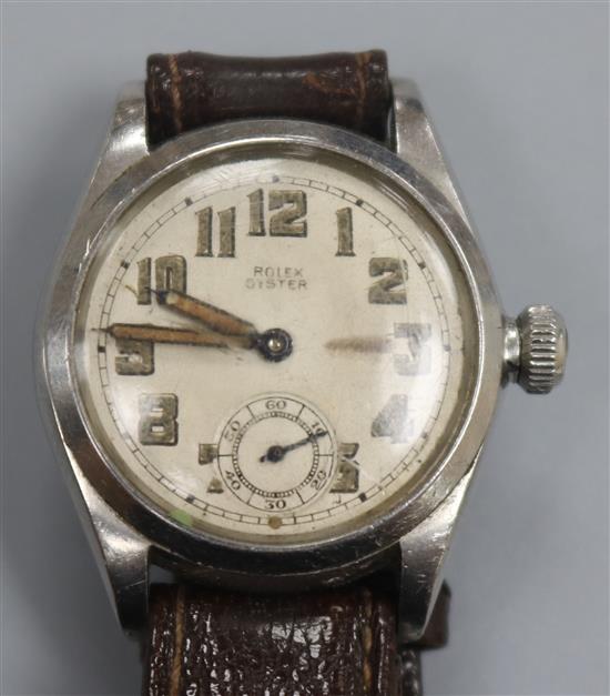 A boys size 1940s? steel Rolex Oyster manual wind wrist watch,